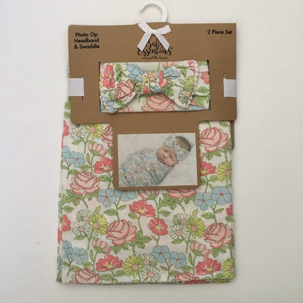 NEW Newborn Baby Blanket & Headband Set Floral Theme Baby Gift | Baby Essentials